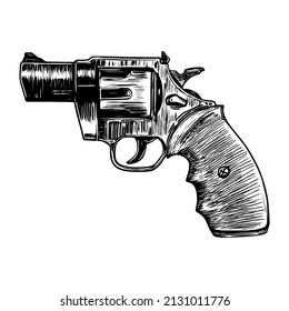 Pistolseitenansicht. Vektormonochrome Skizze eines Revolvers.