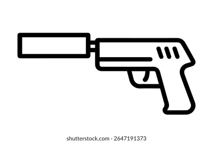 Pistola con el Vector del icono de la línea del silenciador en el fondo blanco 
Icono de la pistola de Vector sobre fondo blanco