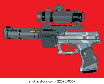 Pistol con silenciador y alcance Vector Ilustración gráfica