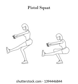 Pistol Squat Exercise Outline On The White Background. Vector Illustration