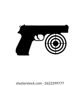 Design de ilustração plana de vetor de silhueta de pistola e alvo.