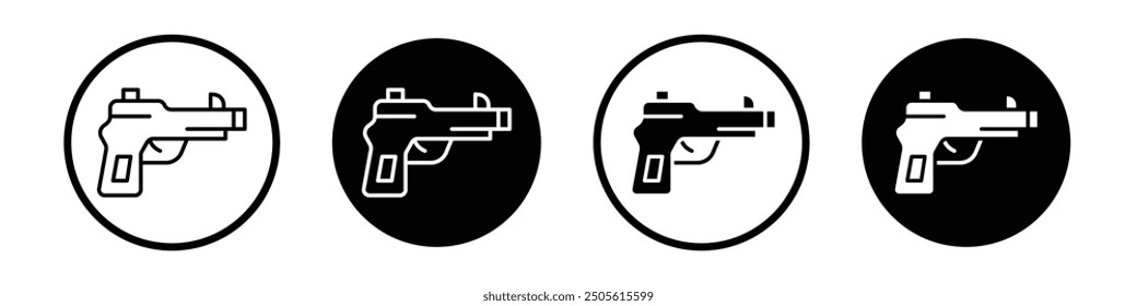 Conjunto de iconos de Vector de pistola negro relleno y estilo delineado.