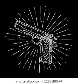 Pistol. Vector illustration with pistol and divergent rays. Used for poster, banner, web, t-shirt print, bag print, badges, flyer, logo design and more. 