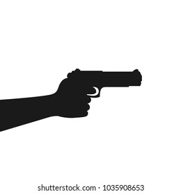 pistol vector illustration, flat silhouette, weapon, shoot, defense, logo, soldiers, police, crime, hand, holds