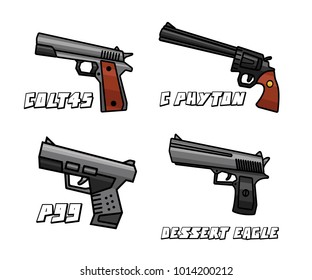 pistol weapon set cartoon design illustration