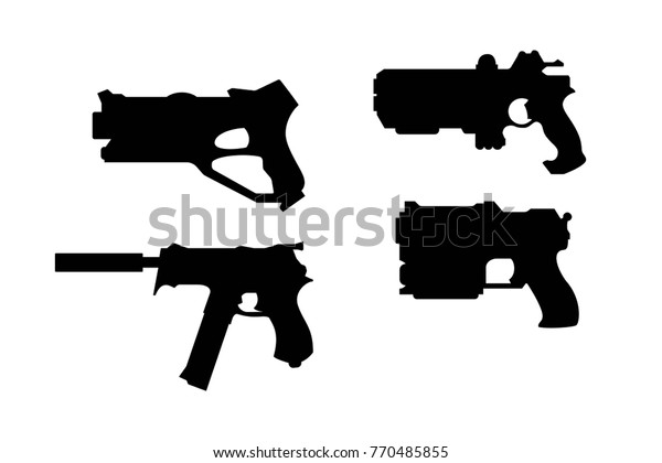 Pistols Laser Set Silhouette Black Stock Vektorgrafik Lizenzfrei