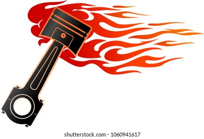 Piston with Abstract Flame Symbol