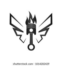 Piston with abstract wing automotive logo design template vector