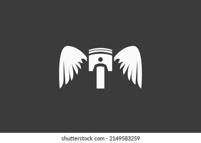 Piston automotive with wings logo design