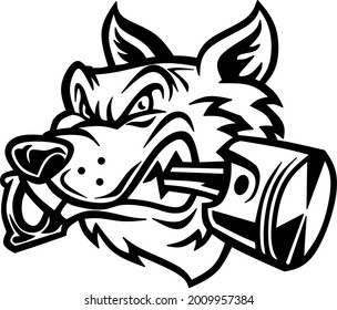 piston biting dog head logo