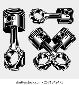 Piston black and white vector art