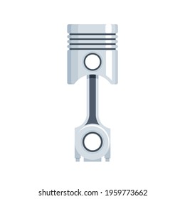 Piston with connecting rod, internal combustion engine part on white background
