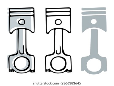 Pistón y biela. Clipart vector aislado en fondo blanco.