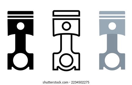 Pistón y biela. Iconos vectores aislados en fondo blanco.