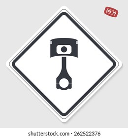 Piston and conrods icon. Flat design style. Made vector illustration. Emblem or label with shadow.