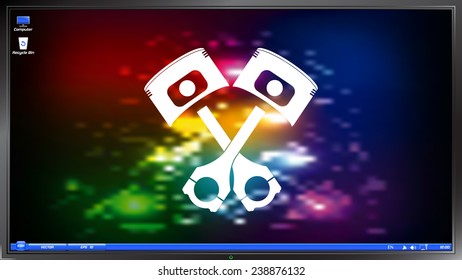 Piston and conrods icon on the screen monitor. Made vector illustration