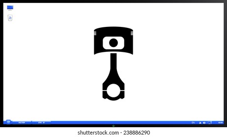 Piston and conrods icon on the screen monitor. Made vector illustration