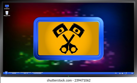 Piston and conrods icon on the screen monitor. Made vector illustration