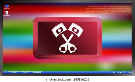 Piston and conrods icon on the screen monitor. Made vector illustration