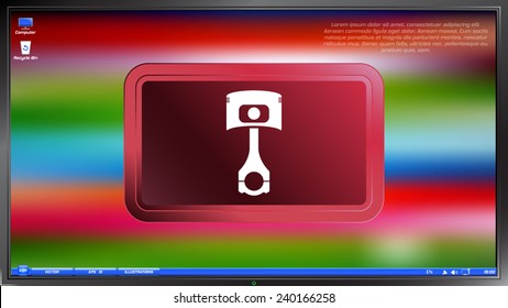 Piston and conrods icon on the screen monitor. Made vector illustration