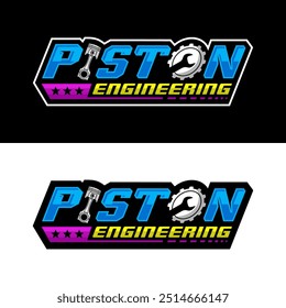 Piston engineering black and white design illustration for banner, tshirt, sticker, community and more