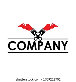 Logos für die Vektorillustration von Kolben und Flammen für Vereine oder Automobilunternehmen