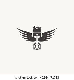 Piston flame and wings silhouette motorcycle logo design icon vector