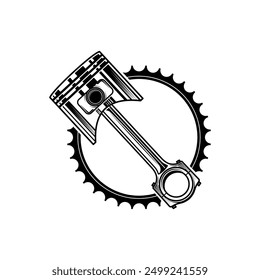 Vector de símbolo de pistón y engranaje aislado sobre fondo blanco. Concepto de engranaje de pistón aislado. Motor de pistón y Vector de engranajes.