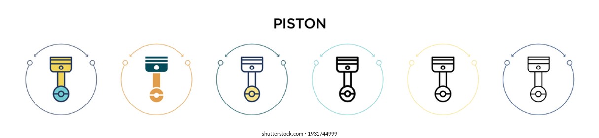 Piston icon in filled, thin line, outline and stroke style. Vector illustration of two colored and black piston vector icons designs can be used for mobile, ui, web