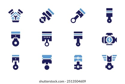 Piston icon set. Bold style. Duotone colors. piston, engine, tools and utensils, pistons.