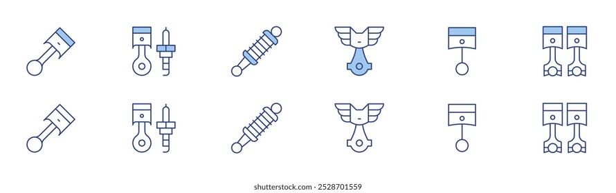 Piston icon set in two styles, Duotone and Thin Line style. Editable stroke.