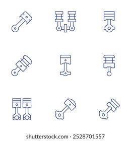 Piston icons set. Thin Line style, editable stroke. piston, engine.