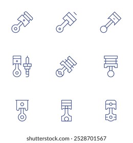 Conjunto de iconos de pistón. Estilo de línea delgada, trazo editable.
