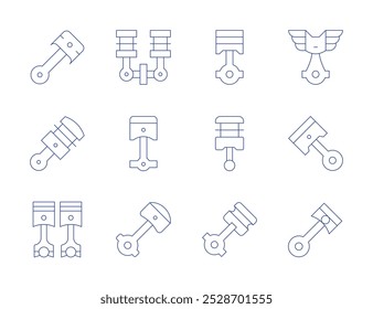 Kolbensymbole. Stil der dünnen Linie, bearbeitbarer Strich. Kolben, Motor