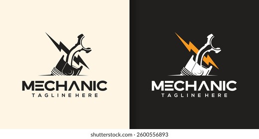 Piston, lightning, mechanic logo design, dual background