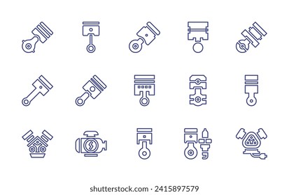 Piston line icon set. Editable stroke. Vector illustration. Containing piston, engine, tools and utensils.