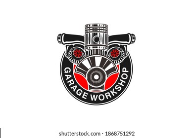 Piston logo automotive workshop with turbo engine element. For your garage identity modenr design.