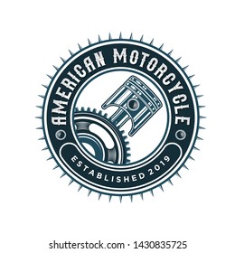 Piston logo engine automotive vintage badge stamp simple minimalist design.