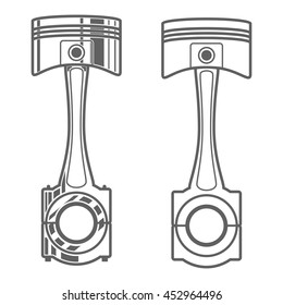 Piston, motorcycle car flat line style vector illustration. Black isolated on white background. Transportation, motorcycle iron parts
