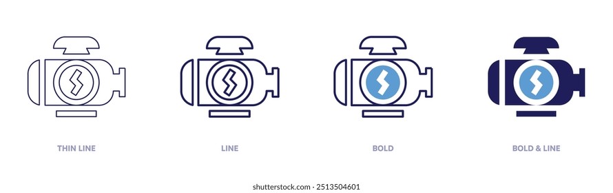 Piston position icon in 4 different styles. Thin Line, Line, Bold, and Bold Line. Duotone style. Editable stroke.