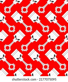 Piston skull background of motorcycle club. Piston skeleton pattern Biker club.