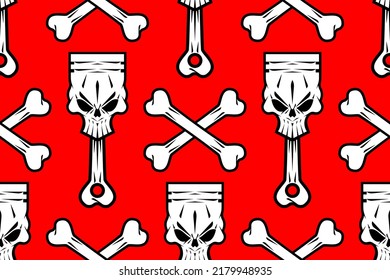 Piston skull background of motorcycle club. Piston skeleton pattern Biker club.