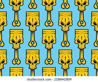 Piston skull background of motorcycle club. Piston skeleton pattern Biker club.