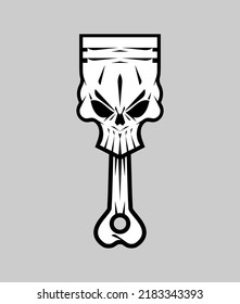 Piston skull emblem of motorcycle club. Piston skeleton Sign Biker club.