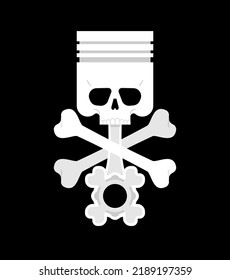 Piston skull emblem of motorcycle club. Piston skeleton Sign Biker club.