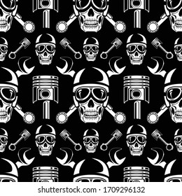 PISTON, SKULL AND WRENCH SEAMLESS PATTERN