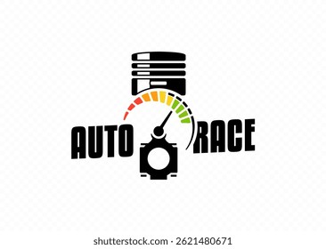 Piston and speedometer, symbolizing power, speed, and automotive service vector logo