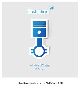 Piston symbol  Blue color icon with paper art style, Vector design element illustration