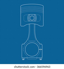 Piston. Vector illustration on Blueprint Background.
