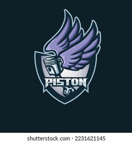 piston wing mascot logo motor club